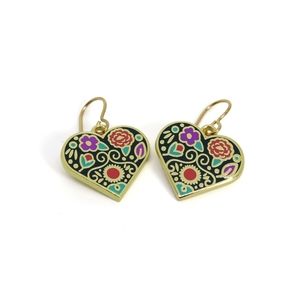 Gold & Enamel Heart Earrings